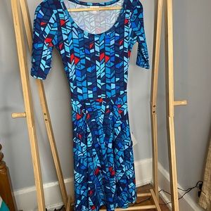LuLaRoe Nicole Blue Stained Glass Dress